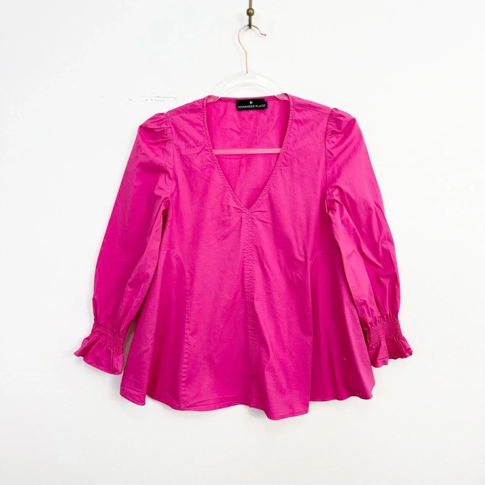 Tuckernuck Hot Pink V-Neck Puff Sleeve Blouse